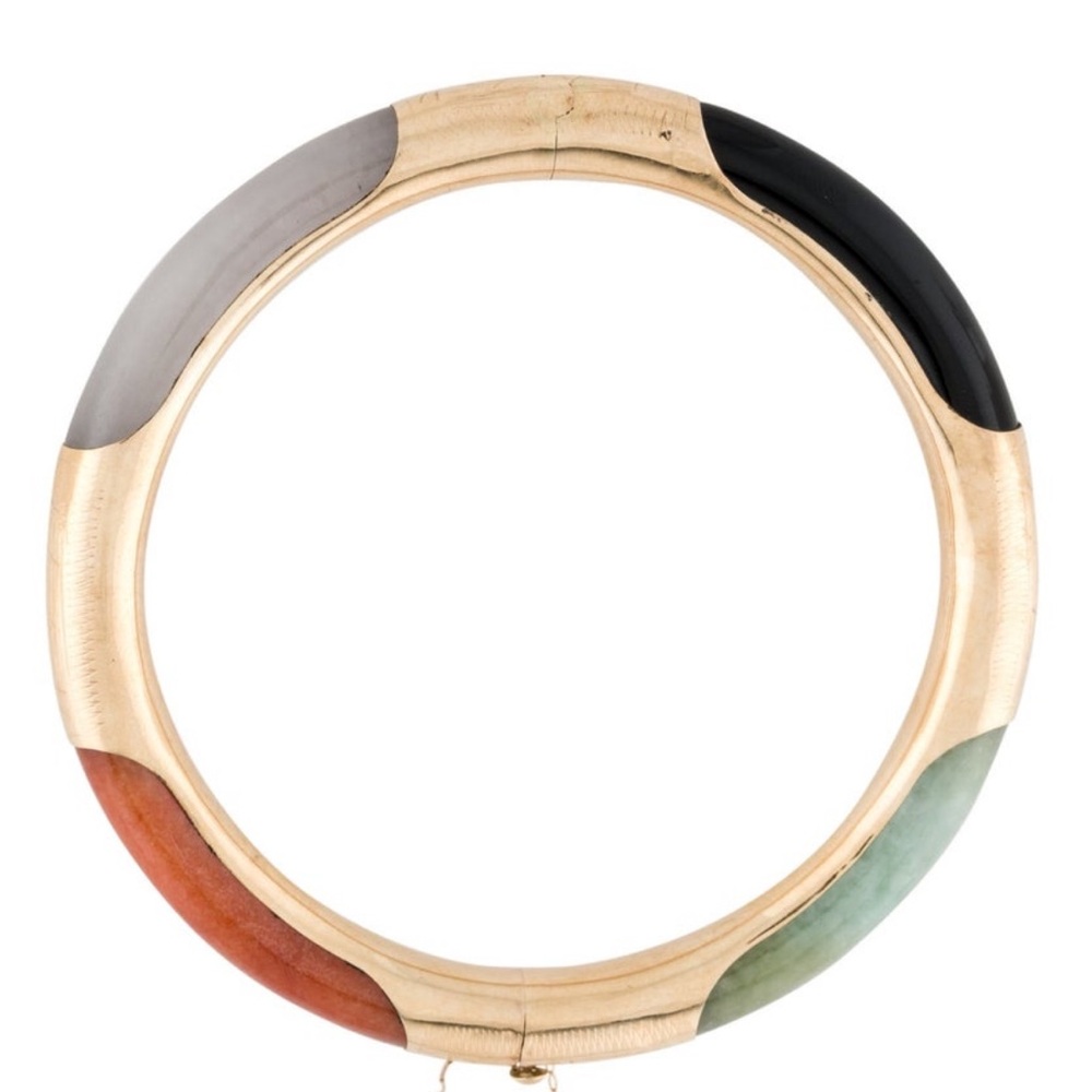 14K Jadeite & Onyx Hinged Bangle Bracelet